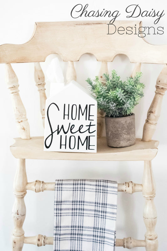 Home Sweet Home Tissue Box-White